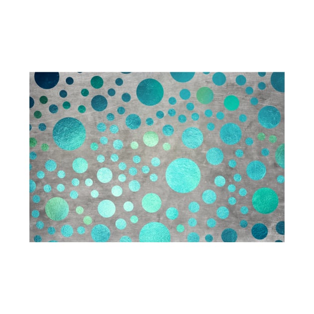 Abstract Turquoise Gold Polka Dots over Metallic Surface by sundressed