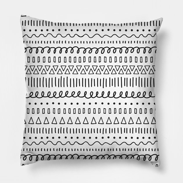 Doodle Rows Black On White Pillow by Sandra Hutter Designs