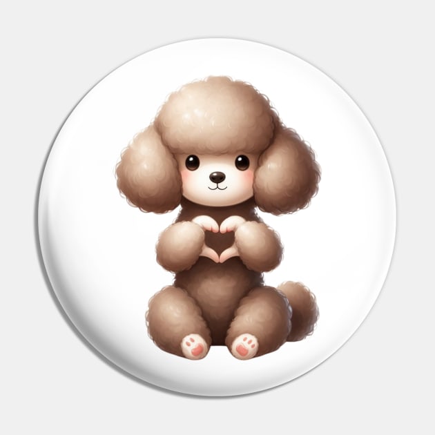 Valentine Poodle Dog Giving Heart Hand Sign Pin by Chromatic Fusion Studio