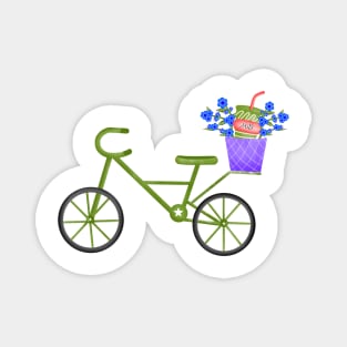 Cute green bicycle with milk and flowers basket Magnet