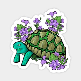 Smiling Turtle with Purple Flowers Magnet