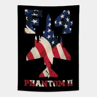 F-4 Phantom II Aircraft with USA Flag Stars and Stripes Overlay Tapestry