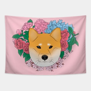 shiba in flowers Tapestry