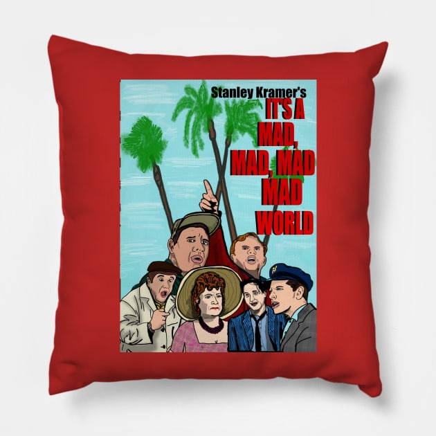 It's A Mad, Mad, Mad, Mad World Pillow by TL Bugg