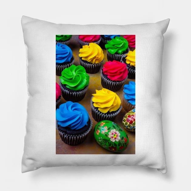 Cupcakes And Painted Eggs Pillow by photogarry