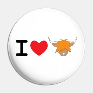 I love Highland cow -ginger cow - red heart Pin