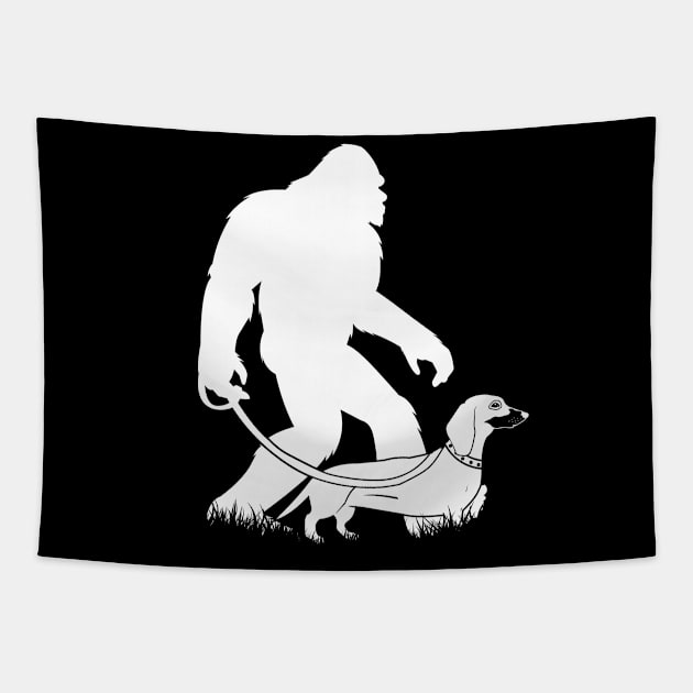 Bigfoot Walking Dachshund Tapestry by Tesszero