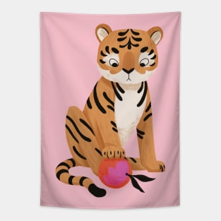 Cute Tiger with Orange Tapestry