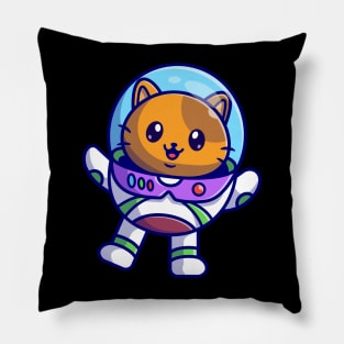 Cute Astronaut Cat Floating On Space Cartoon Pillow