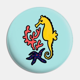 Seahorse and coral illustration Pin