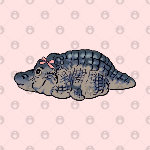 Mudwizard draws the cute chonk crocodile with pink bow ribbon meme / funny animal meme by mudwizard