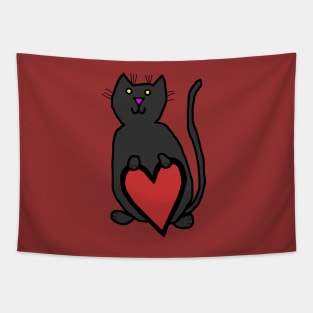 Black Cat with Heart Tapestry