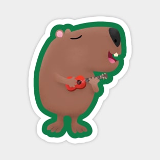 Cute singing capybara ukulele cartoon illustration Magnet