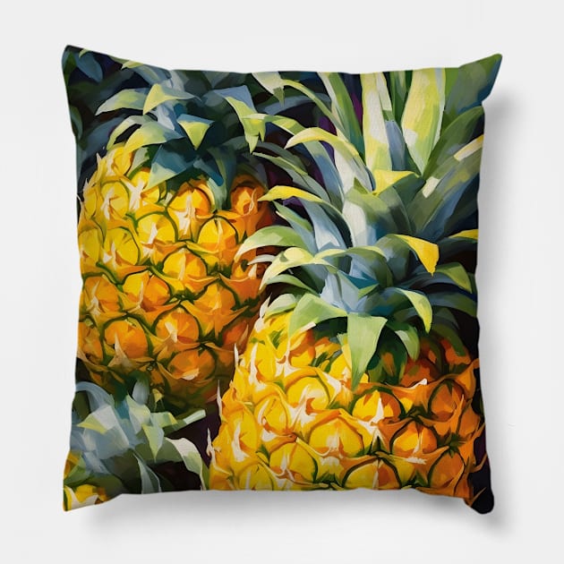 Yellow Pineapples Tropical Fruits Pillow by Trippycollage