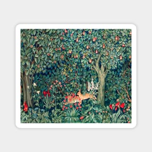 GREENERY, FOREST ANIMALS Hares Blue Green Red Floral Tapestry Magnet