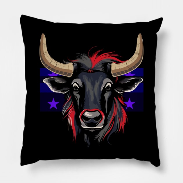 Patriotic Wildebeest Pillow by JH Mart