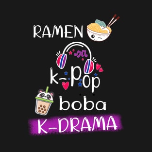 ramen and k-pop anime gift for teen BobaBubble panda K-Drama T-Shirt