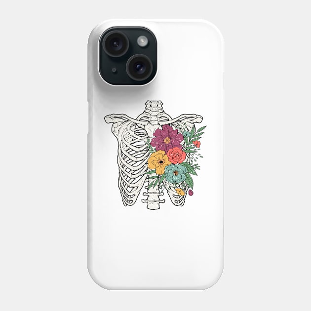 Floral rib cage skeleton Phone Case by Dojaja