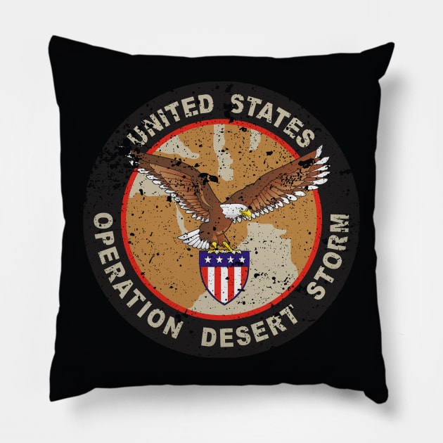 Desert Storm Vintage Badge Pillow by Distant War