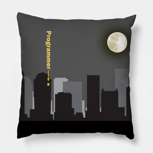 Programmer at night Pillow by Cyber Club Tees