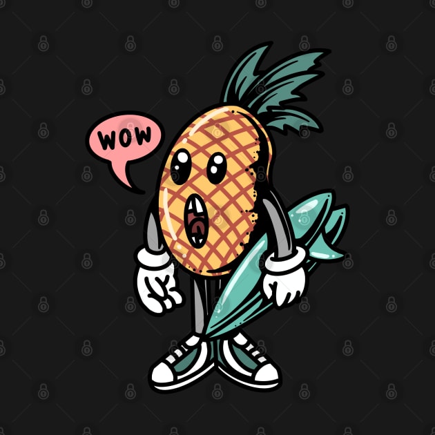 Cartoon Surprised Pineapple Surfer by Dojaja