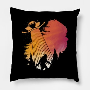 Bigfoot UFO Abduction Silhouette Pillow