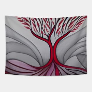 Lone Tree in Red and Gray Tapestry