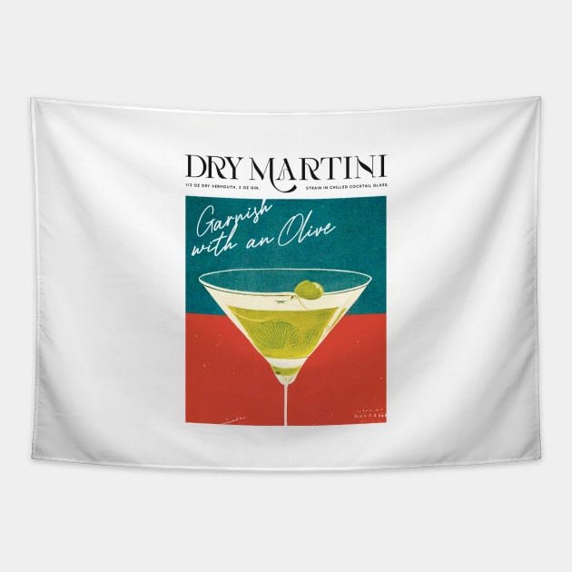 Martini Retro Poster With Olive Bar Prints, Vintage Drinks, Recipe, Wall Art Tapestry by BetterManufaktur