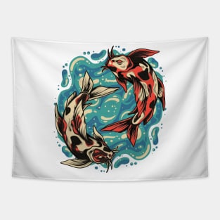 Koi Fish Peace - Vintage Yin and Yang Tapestry