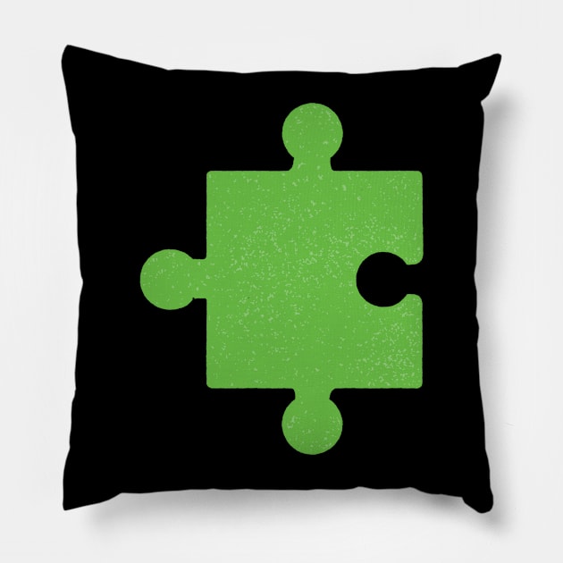 We "Click" - Green puzzle piece Pillow by Scrabbly Doodles