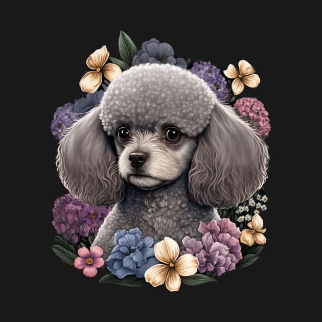 Gray Toy Poodle and Flowers by kansaikate