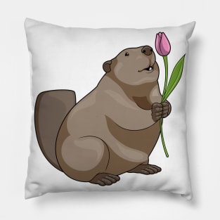 Beaver Tulip Flower Pillow