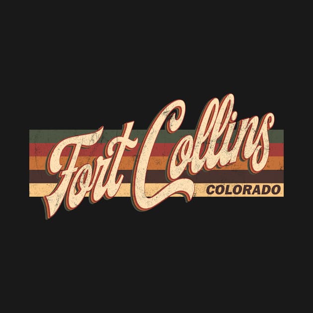 Fort Collins Colorado US State Map Vintage Retro 70s 80s style by Happy as I travel