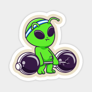 Cute Alien Lifting Astronaut Helmet Barbell Cartoon Magnet