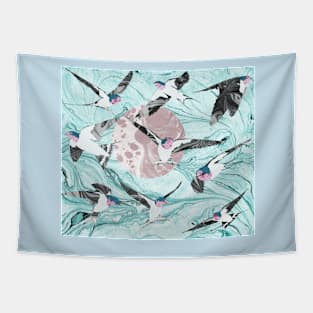 Swallows In Flight Marbled Paper Tapestry