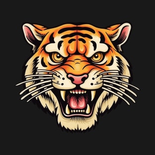 Old School Roaring Tiger Mascot Flash Tattoo T-Shirt