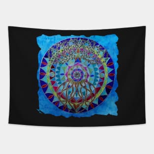 Tree of Life mandala in blue - Renate van Nijen Tapestry