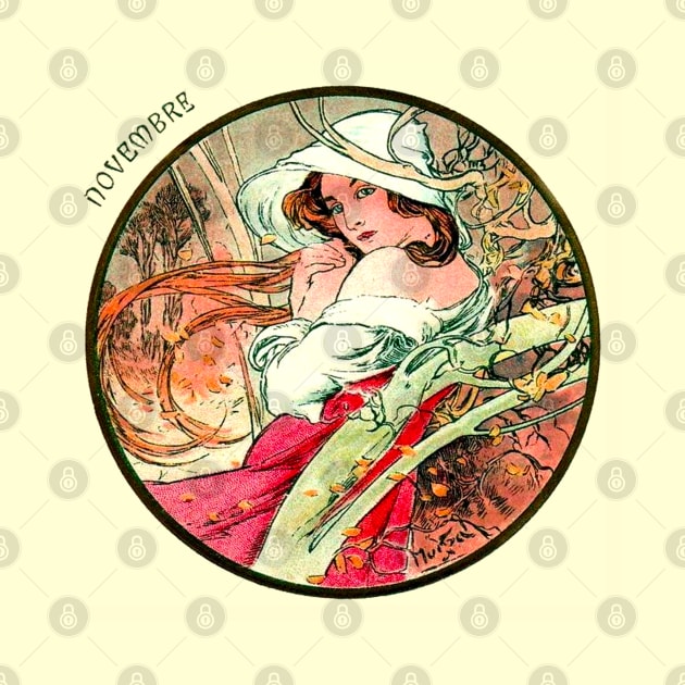 Art Nouveau November Calendar Alphonse Mucha by JoolyA