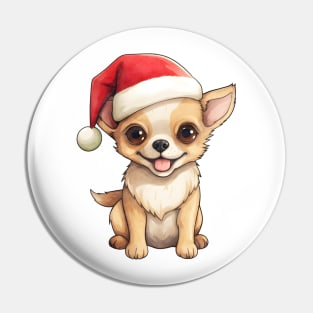 Chihuahua Dog in Santa Hat Pin