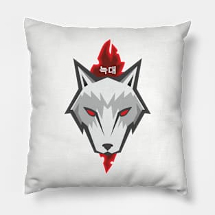 Gray wolf and fire Pillow