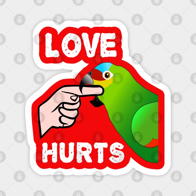 Love Hurts Red Lored Amazon Parrot Biting Magnet by Einstein Parrot