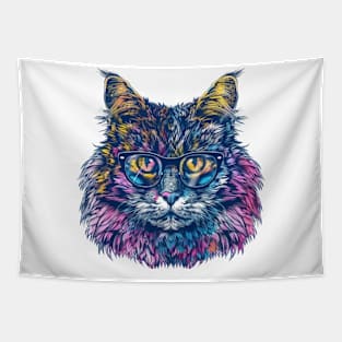 Rainbow Regal: Feline Finesse at breakneck speed Tapestry