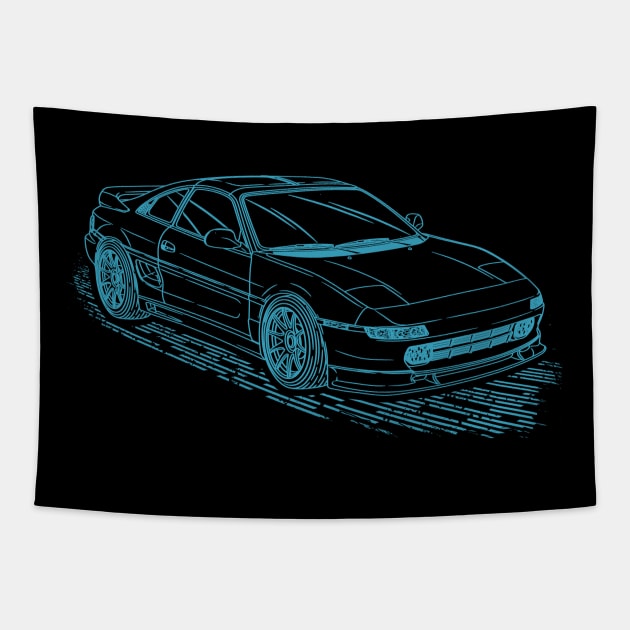 Toyota MR2 SW20 Lineart Blueprint Tapestry by Guyvit