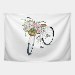 Vintage White Bicycle With Flowers Tapestry