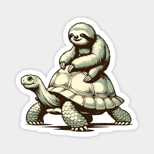 Slow Ride Adventure: Retro Sloth and Turtle Magnet