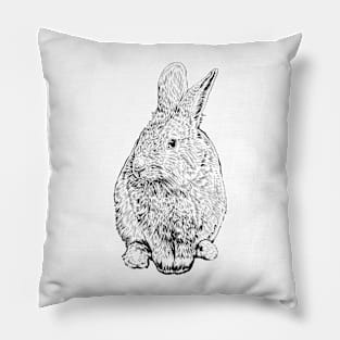 Black and white drawing - rabbit Pillow