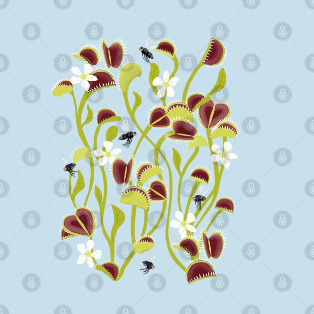 Venus flytraps with flies and flowers by ahadden