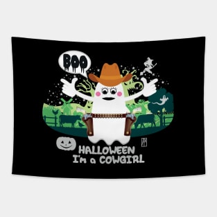 BOO Cowgirl dressed as a GHOST - cute Halloween Tapestry