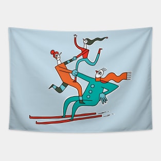 Skiing Acrobats Tapestry