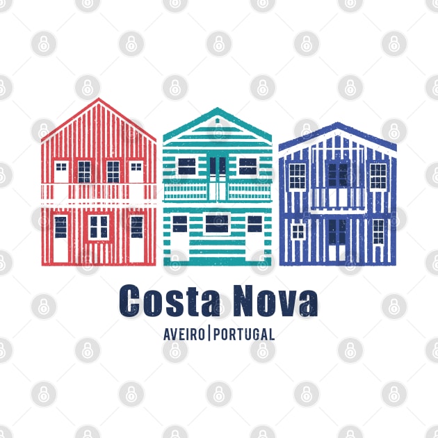Colourful Portuguese houses // illo // yellow red blue and teal Costa Nova inspired houses by SelmaCardoso